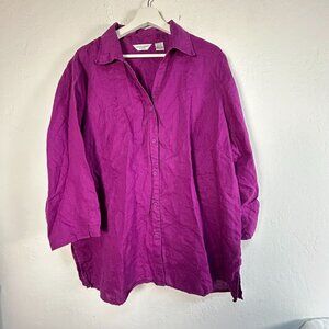 Richard Malcolm Womens Linen Shirt Tunic 2X Button-Up Purple Long Sleeve Casual